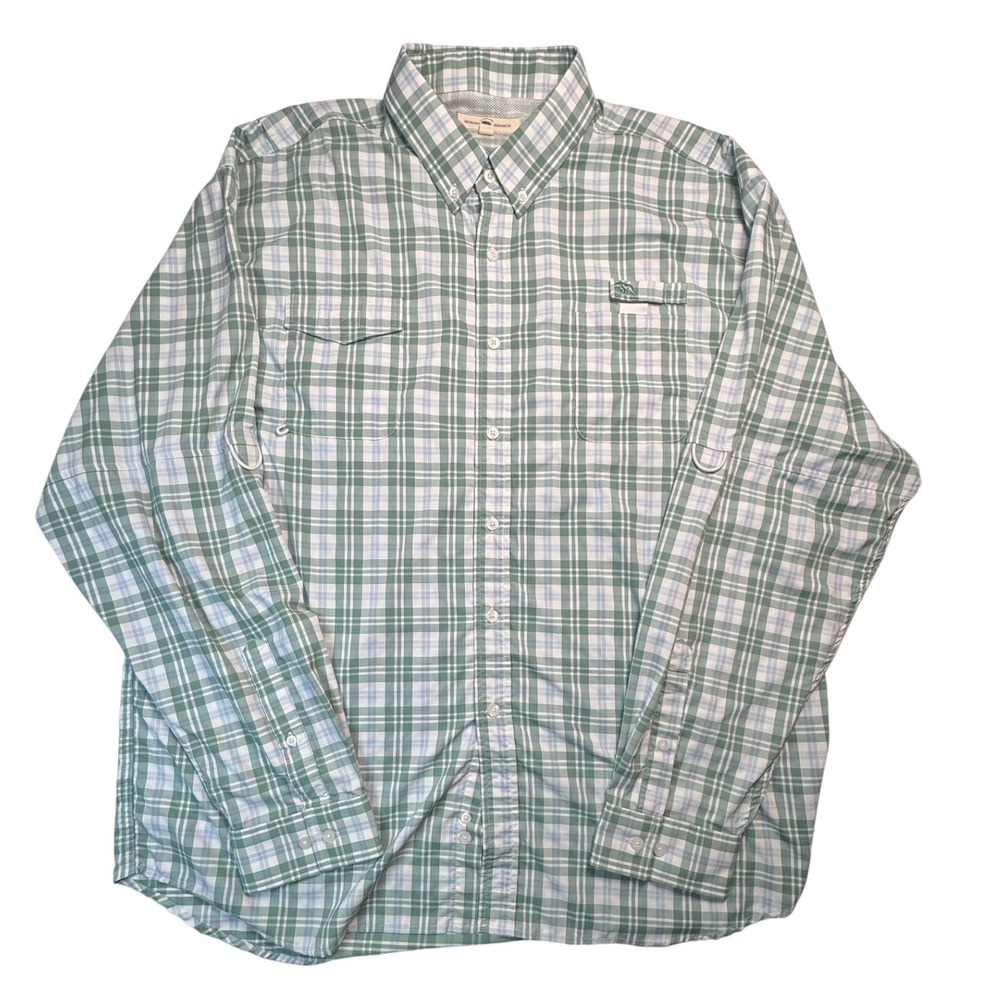 Onward Reserve Mens XL Green Plaid Performance Fishing Shirt Long Sleeve Nylon